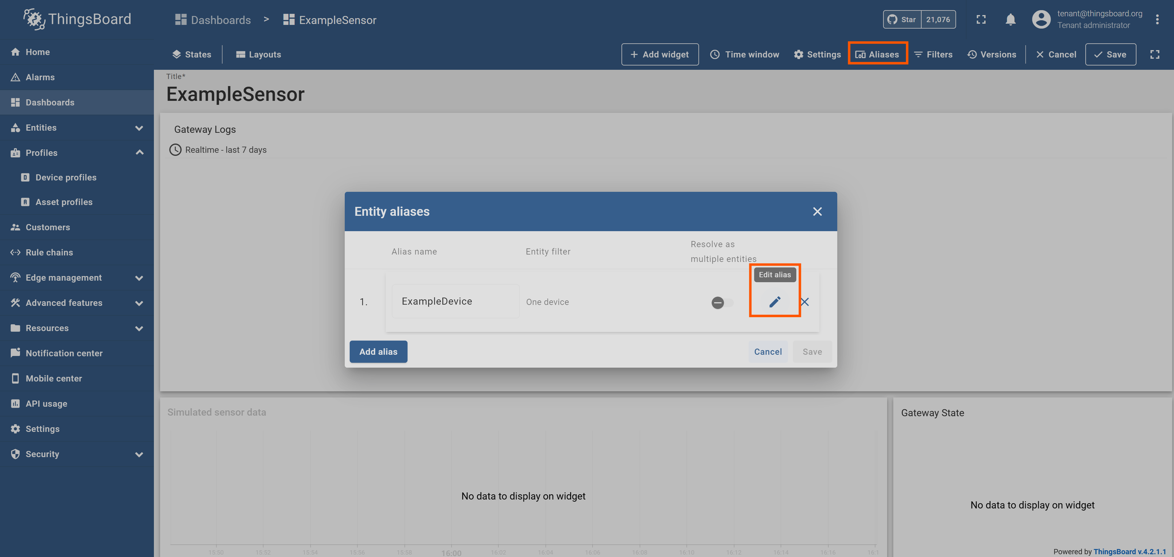 Edit dashboard device alias
